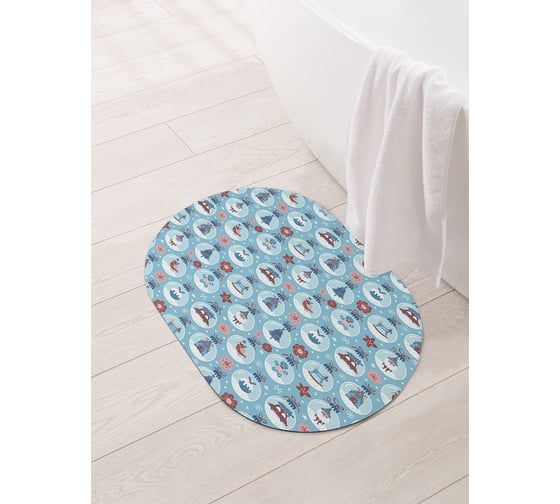 Изображение товара Коврик для ванной и туалета овальный противоскользящий JOYARTY Новогодние шары 58x38 см sbm_427887_58x38