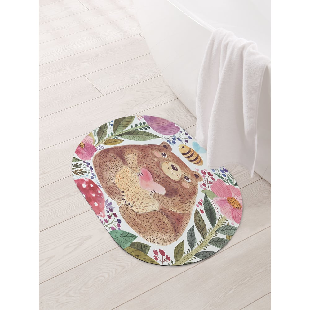 Изображение товара Овальный противоскользящий коврик для ванной JOYARTY Медведь 58x38 см