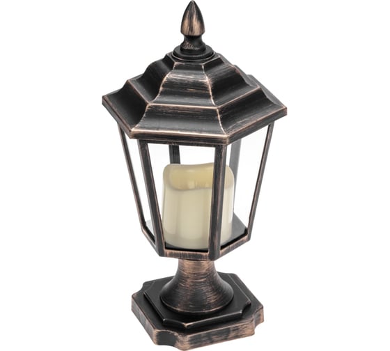 Изображение товара Декоративный фонарь на подставке со свечкой Neon-Night бронзовый корпус, 14,5x17x31 см, теплый белый 513-058