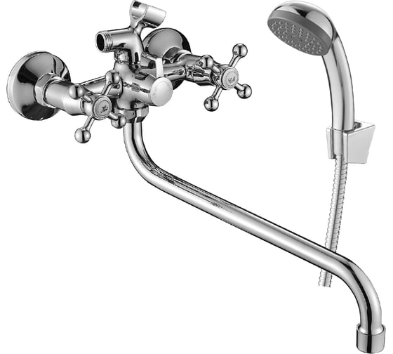 Изображение товара Двуручный смеситель для ванны Decoroom универсальный, с поворотным изливом 300 мм DR54045