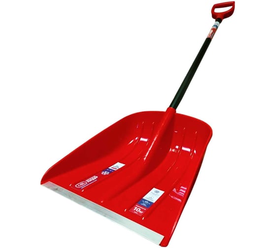 Изображение товара Лопата пластиковая ООО Агростройлидер ASL Strong (Winter) 365х450мм, цветная с алюминиевой планкой, с алюминиевым черенком черный/муар и цветной V-ручкой (Премиум) СНЕГ-01.42.43