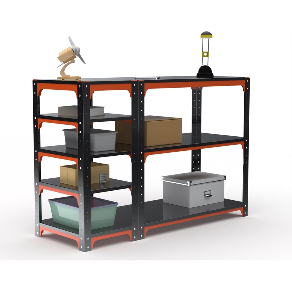 Изображение товара Стол-верстак Металекс KIT 950х1500х500 с боковыми полками оранжево-черный