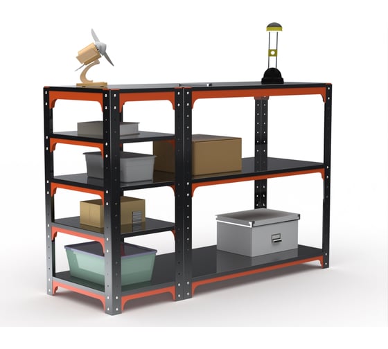 Изображение товара Стол-верстак ООО Металекс KIT 950х1800х500 (с бок. полками) (оранжево-чёрный) / 204537