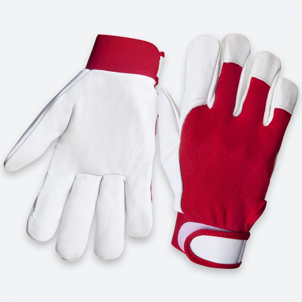 Купить Кожаные перчатки Jeta Safety, Mechanic, белый/красный, кожа, хлопок