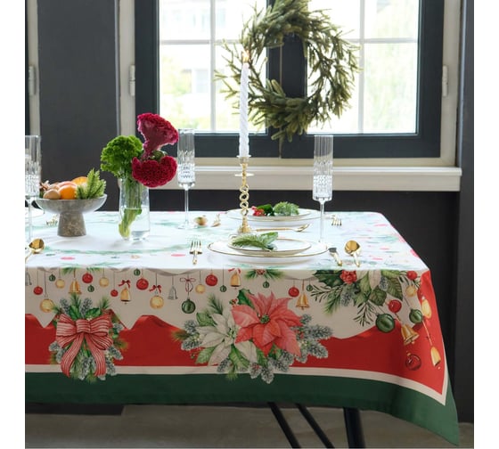 Изображение товара Скатерть Этель Рождественский венок 150x220 см, с ВГМО, 100% хлопок, саржа 190 г/м2 9907898