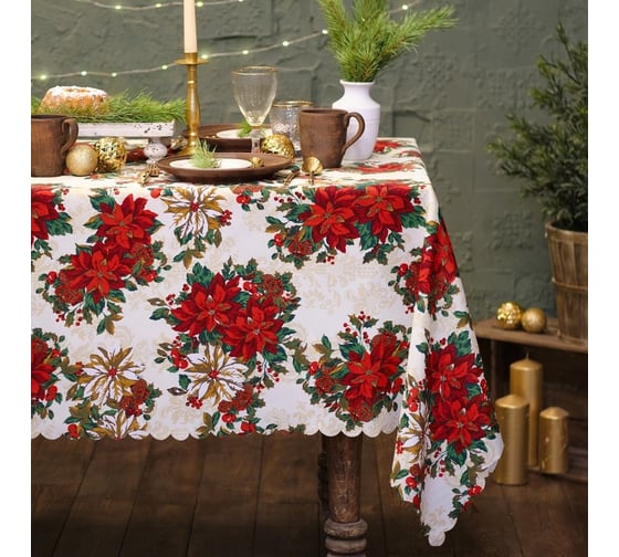 Изображение товара Скатерть Доляна Новогодние украшения 145х220 см, 100% п/э 7731134