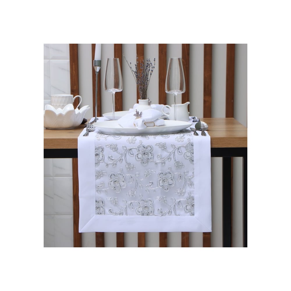 Изображение товара Дорожка Этель с паетками 40х90 см белая из полиэстера