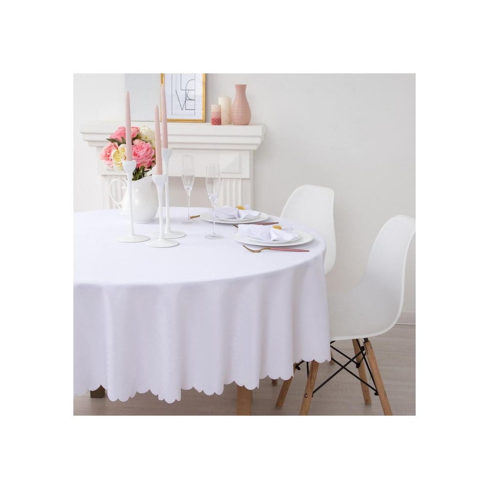 Изображение товара Скатерть Доляна однотонная диаметр 200 см белый полиэстер современная