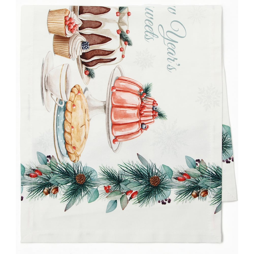 Изображение товара Дорожка новогодняя Этель New Years treat 30x70 см саржа белая нескользящая