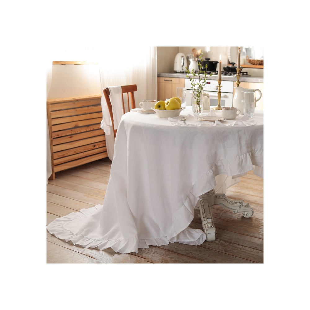 Изображение товара Скатерть Этель Ivory 150x116 см из льна с нескользящей основой белый