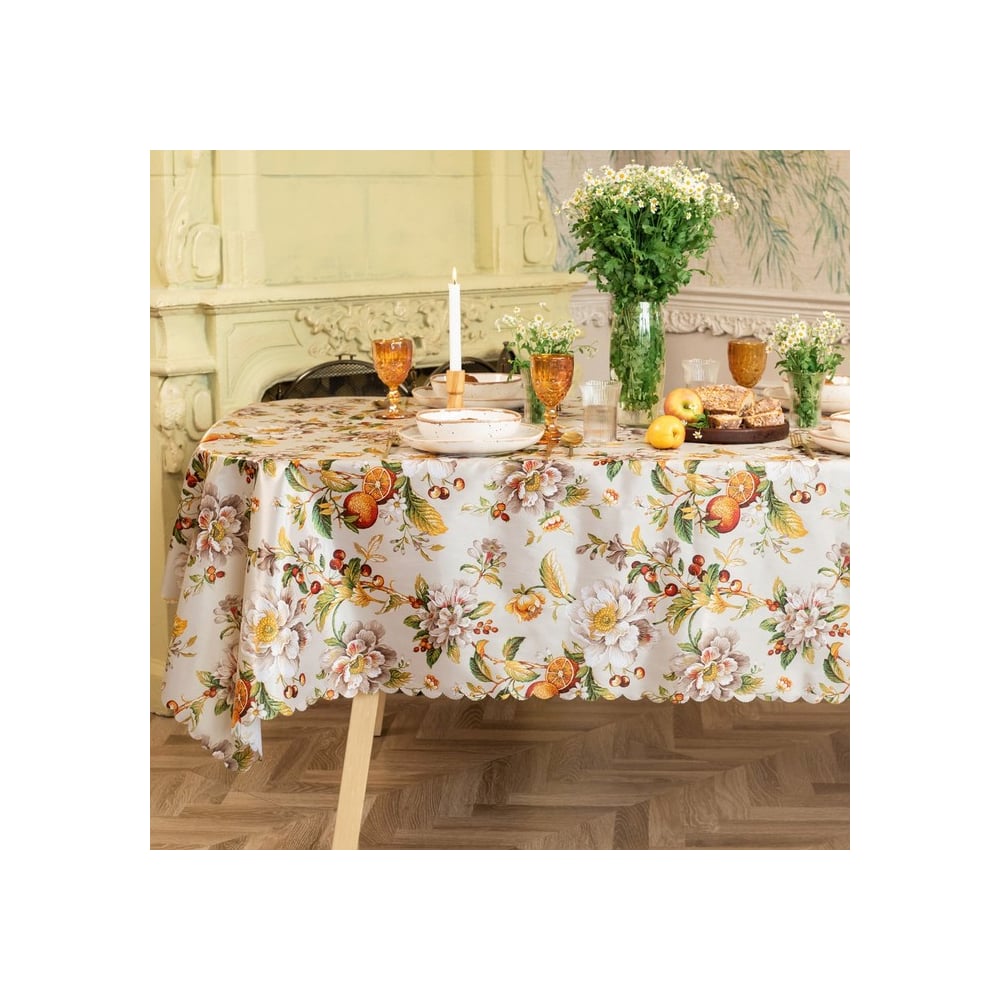 Изображение товара Скатерть Доляна Цветочный день 145x300 см, полиэстер, нескользящая