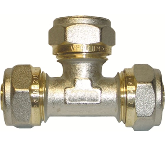 Изображение товара Тройник обжимной 16×20×16 мм для металлопластиковых труб — латунный переходной фитинг для систем отопления и водоснабжения Millennium MTS162016