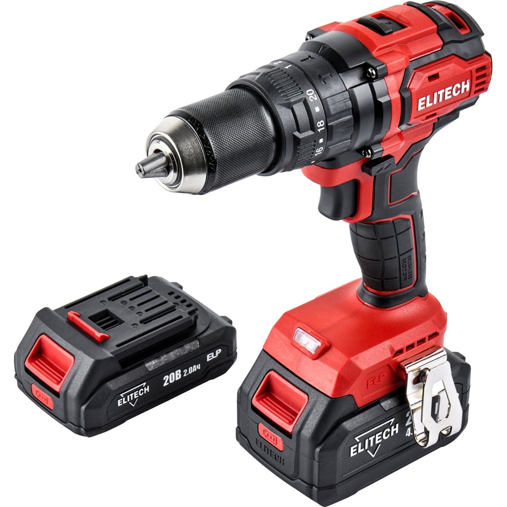 Изображение товара Аккумуляторная дрель Elitech ДА 20УБЛ2 с двумя аккумуляторами и кейсом