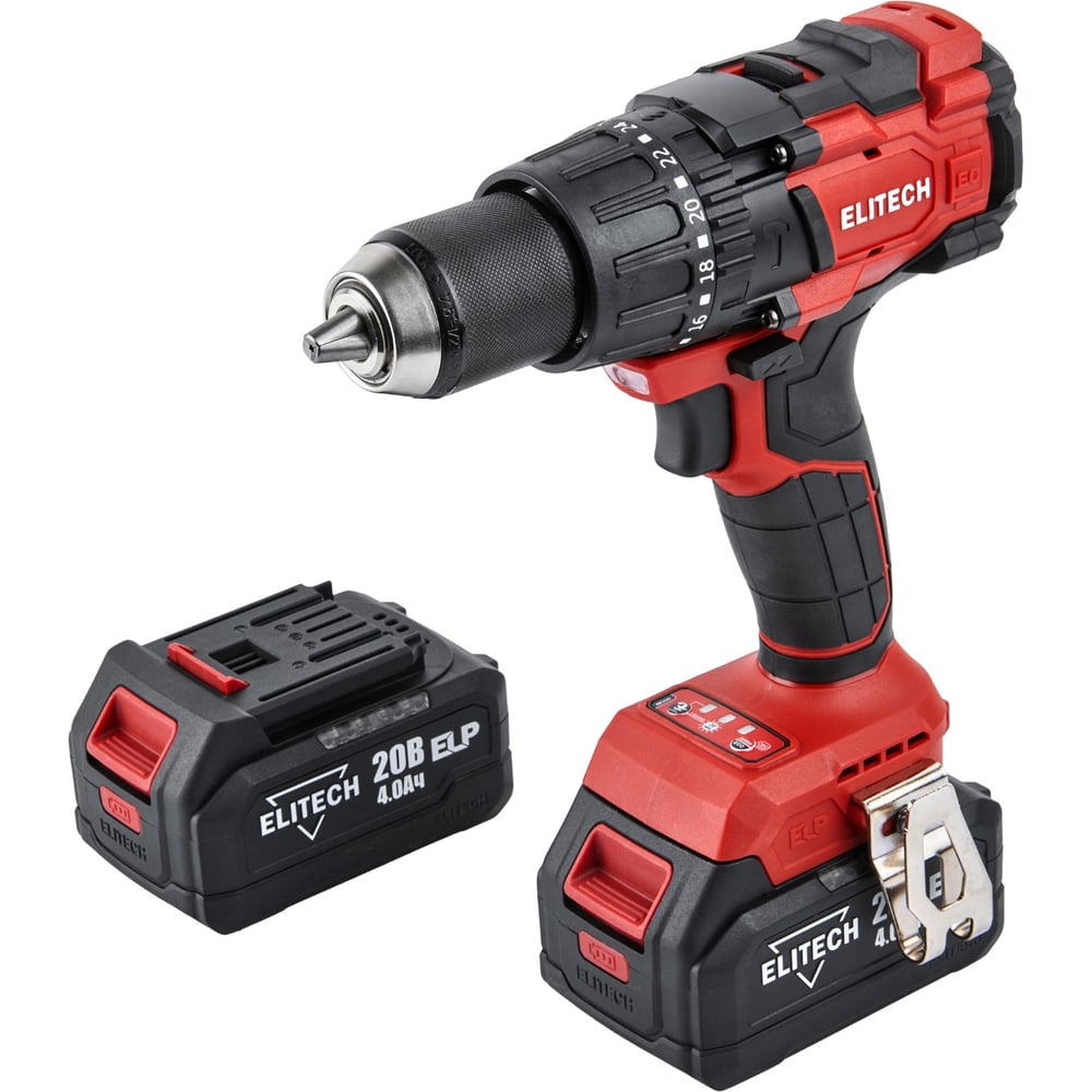 Изображение товара Аккумуляторная дрель Elitech ДА 21УБЛ2 (E2201.048.02) с быстрозажимным патроном и 2 аккумуляторами