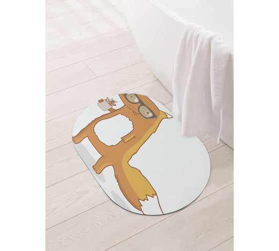Изображение товара Коврик для ванной и туалета овальный противоскользящий JOYARTY Хитрый лис 58x38 см sbm_78553_58x38