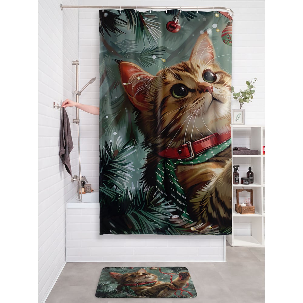 Изображение товара Штора занавеска для ванной JOYARTY Играющий котик 200x180 см