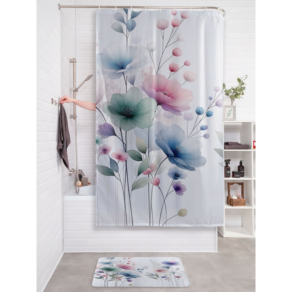 Изображение товара Штора занавеска JOYARTY для ванной Акварельные цветы 180x200 см