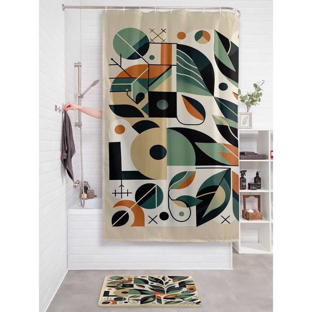 Изображение товара Штора занавеска для ванной JOYARTY Геометрия листьев 180x200 см