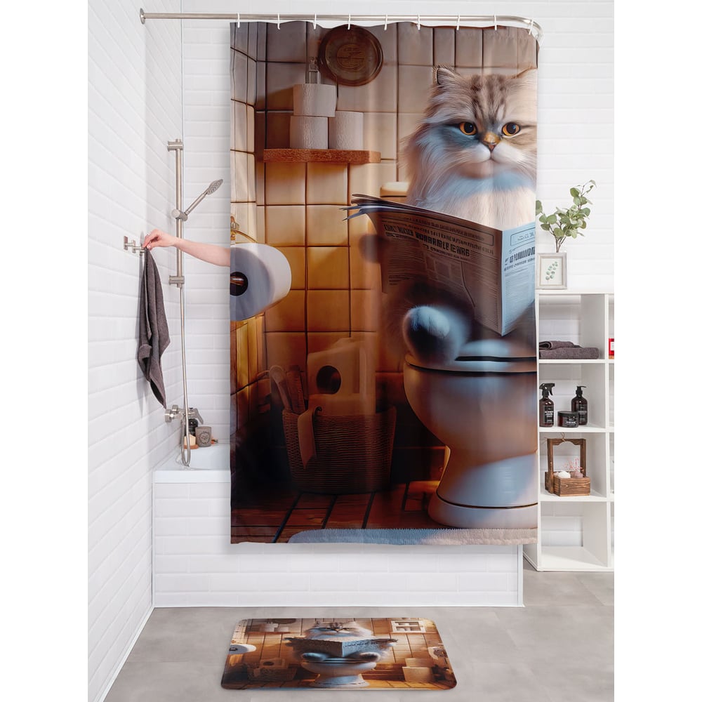 Изображение товара Штора занавеска для ванной тканевая JOYARTY 180x200 см кот котёнок