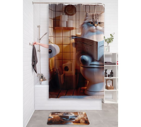 Изображение товара Штора занавеска для ванной тканевая JOYARTY Кот отдыхает 180x200 см, sc_sd3478