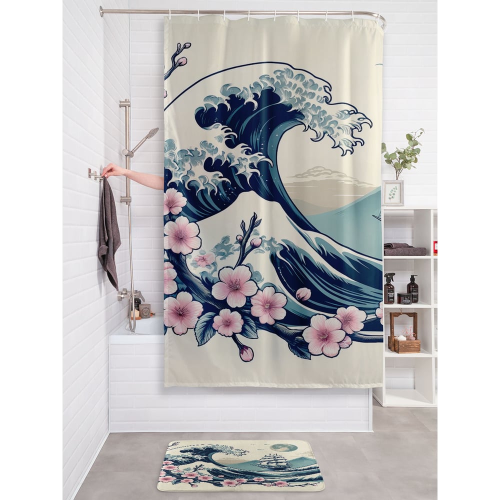 Изображение товара Штора занавеска для ванной JOYARTY Корабль на волнах 180x200 см