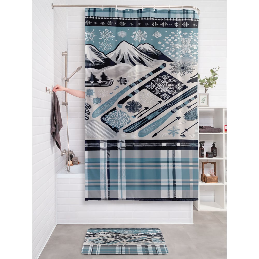 Изображение товара Штора для ванной тканевая JOYARTY Горный склон 180x200 см серия Новый год и Рождество