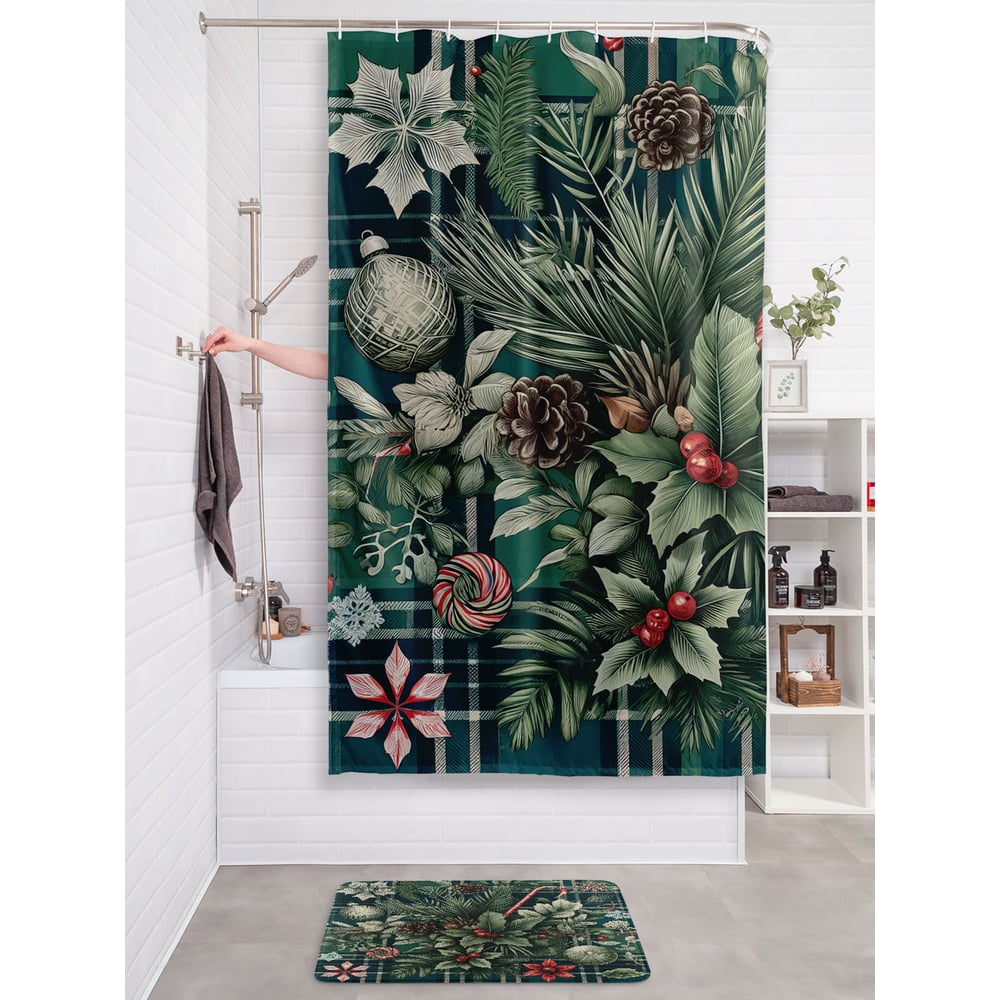 Изображение товара Штора занавеска для ванной тканевая JOYARTY Клетчатая композиция 180x200 см