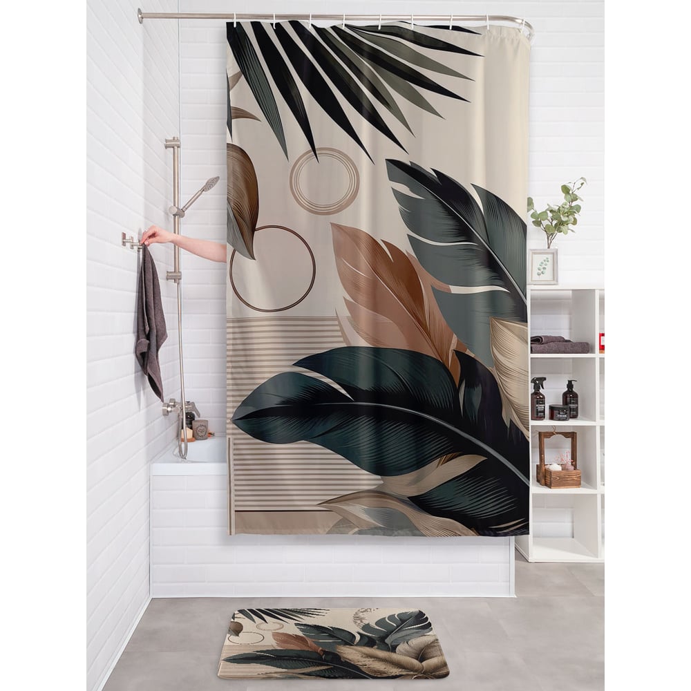 Изображение товара Тканевая штора для ванной JOYARTY Банановые листья 180x200 см