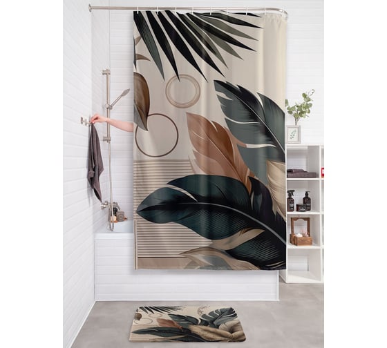 Изображение товара Штора занавеска для ванной тканевая JOYARTY Банановые листья 180x200 см, sc_sd3580