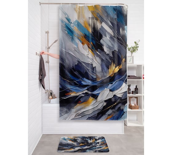 Изображение товара Штора занавеска для ванной тканевая JOYARTY Акварель кистью 180x200 см, sc_sd3464