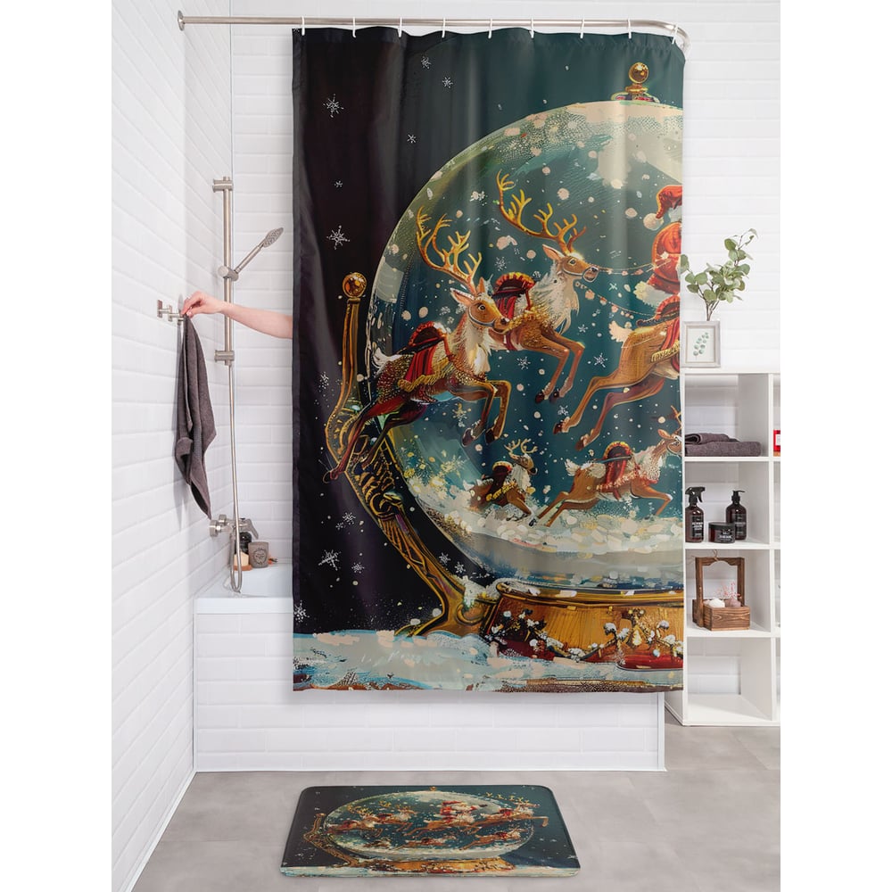 Изображение товара Штора занавеска для ванной JOYARTY Волшебный шар 180x200 см Рождество