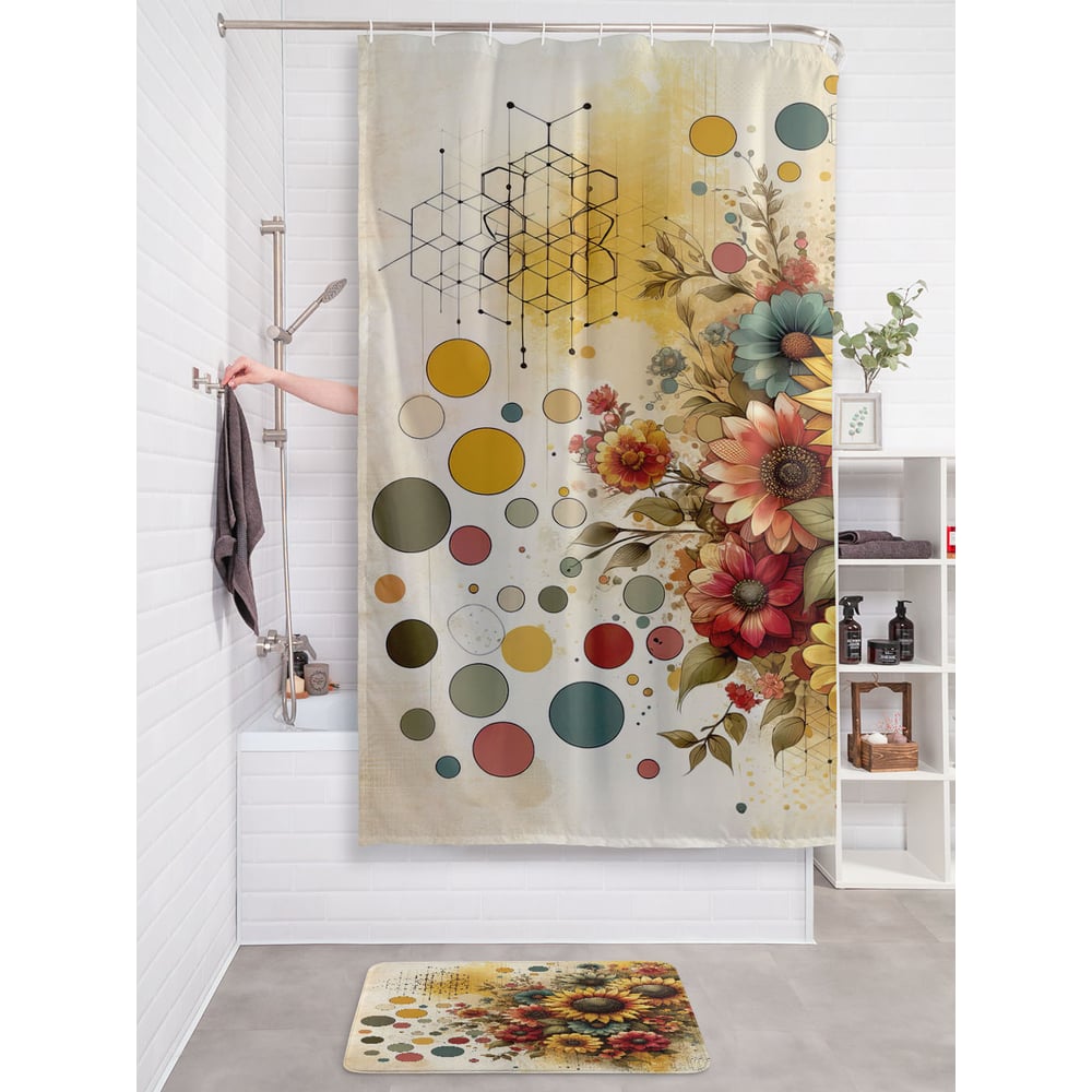 Изображение товара Штора для ванной тканевая JOYARTY Волшебные цветы 180x200 см водоотталкивающая