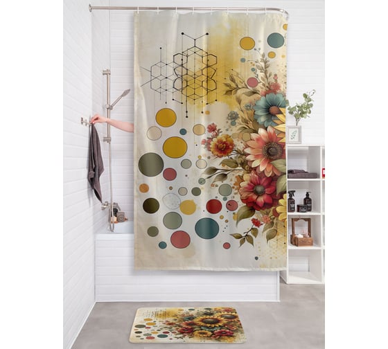 Изображение товара Штора занавеска для ванной тканевая JOYARTY Волшебные цветы 180x200 см, sc_sd3563