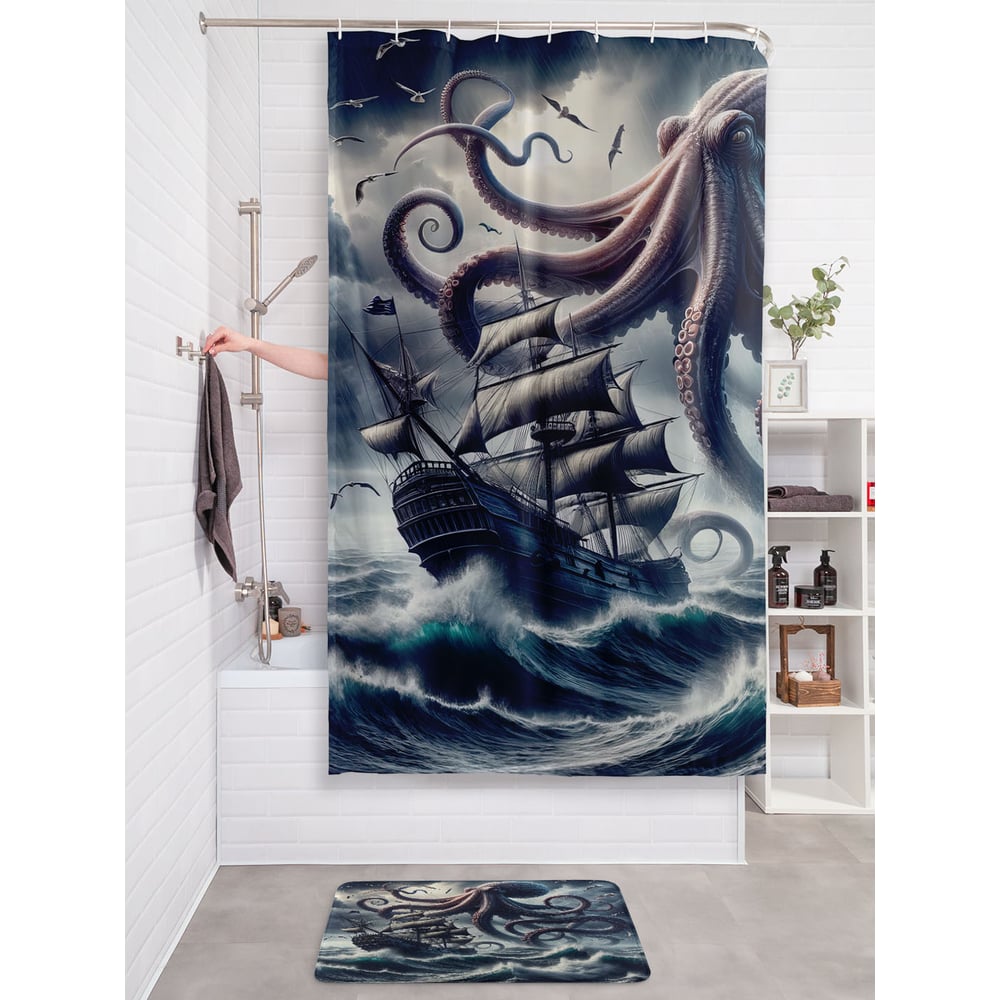 Изображение товара Штора занавеска для ванной JOYARTY Гигант осьминог 180x200 см