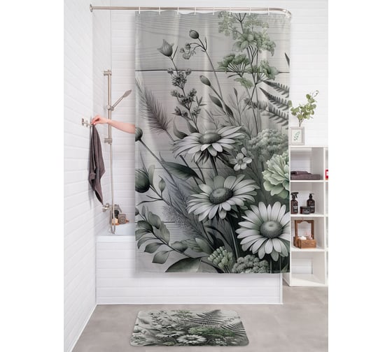 Изображение товара Штора занавеска для ванной тканевая JOYARTY Зеленая композиция 180x200 см, sc_sd3489