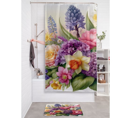Изображение товара Штора занавеска для ванной тканевая JOYARTY Весенние цветы 180x200 см, sc_sd3497