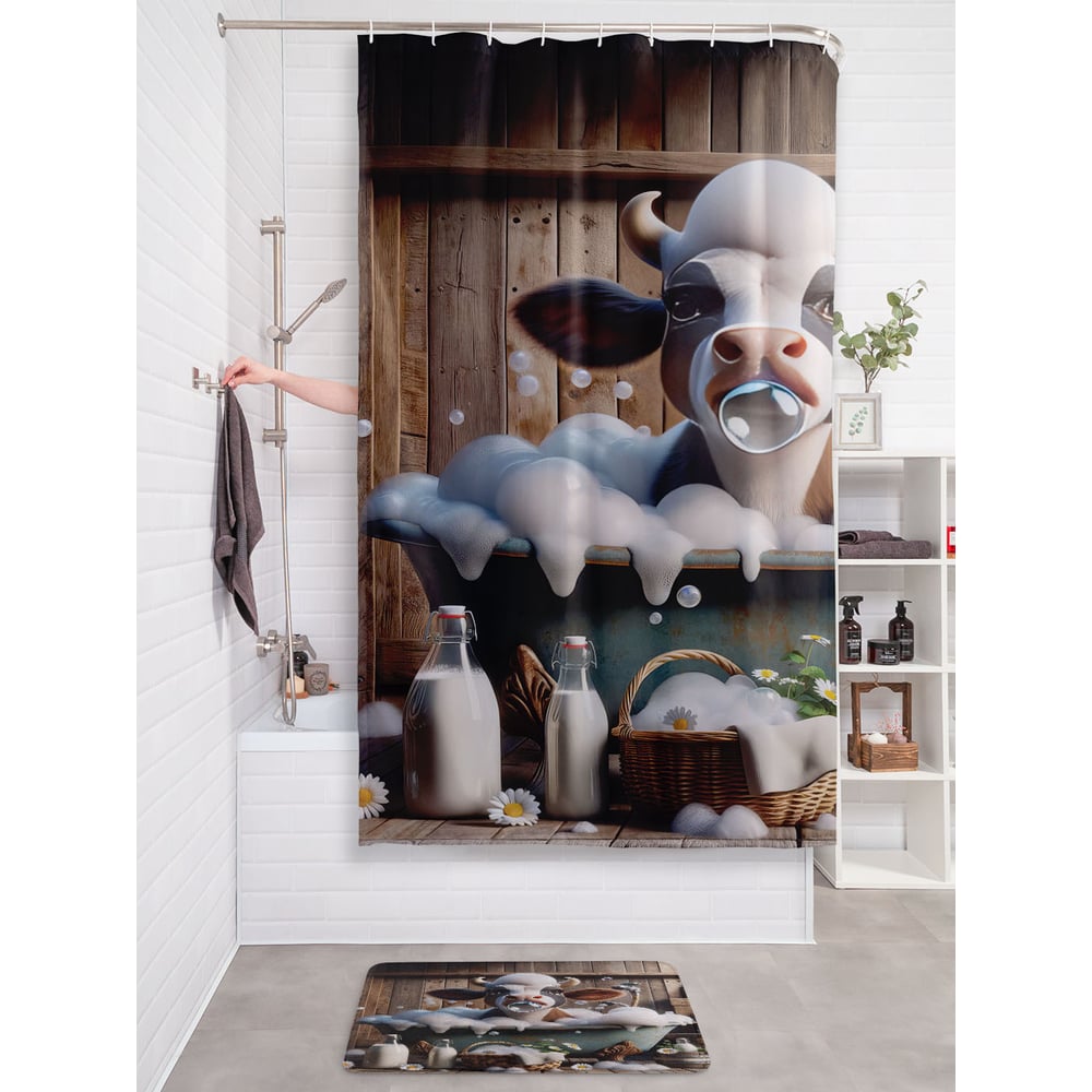 Изображение товара Штора занавеска JOYARTY Коровка в ванной 180x200 см