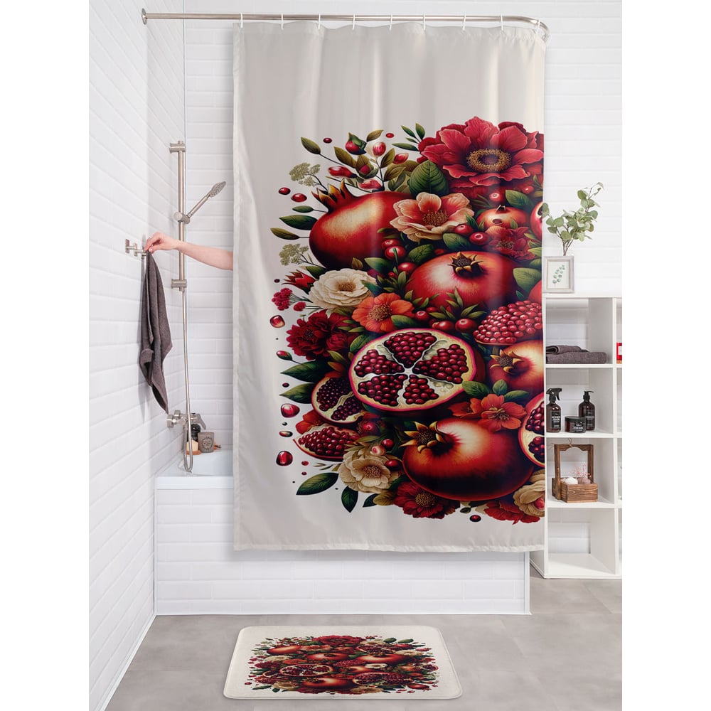 Изображение товара Штора занавеска для ванной тканевая JOYARTY Гранатовый букет 180x200 см