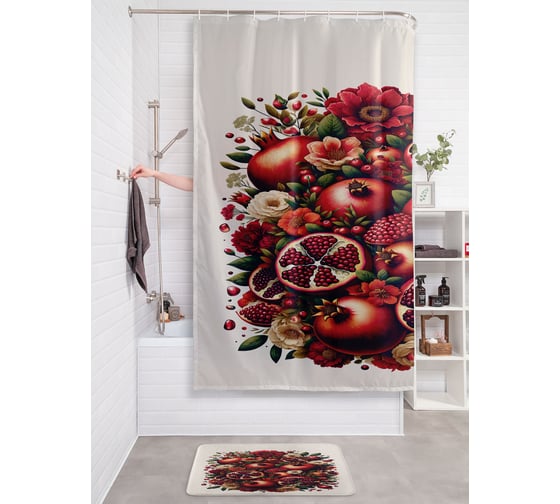 Изображение товара Штора занавеска для ванной тканевая JOYARTY Гранатовый букет 180x200 см, sc_sd3435