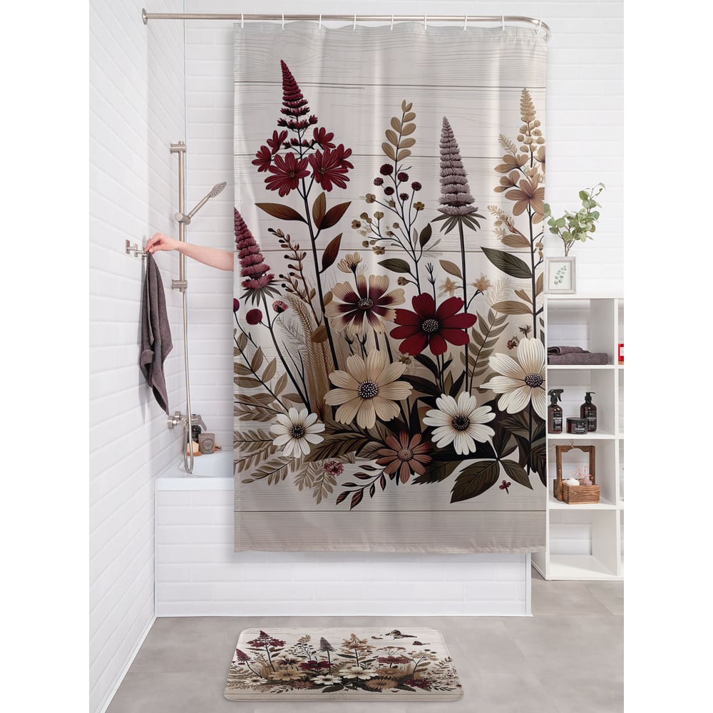 Изображение товара Штора занавеска для ванной тканевая JOYARTY Бабочки на лугу 180x200 см