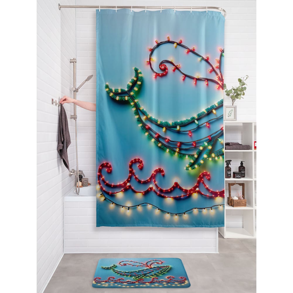 Изображение товара Штора занавеска для ванной JOYARTY Кит в огоньках 180x200 см