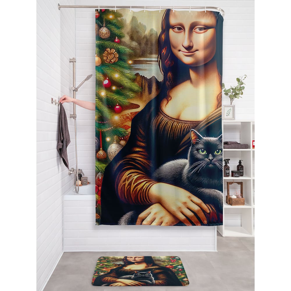 Изображение товара Штора занавеска для ванной JOYARTY Джоконда 180x200 см праздничный дизайн