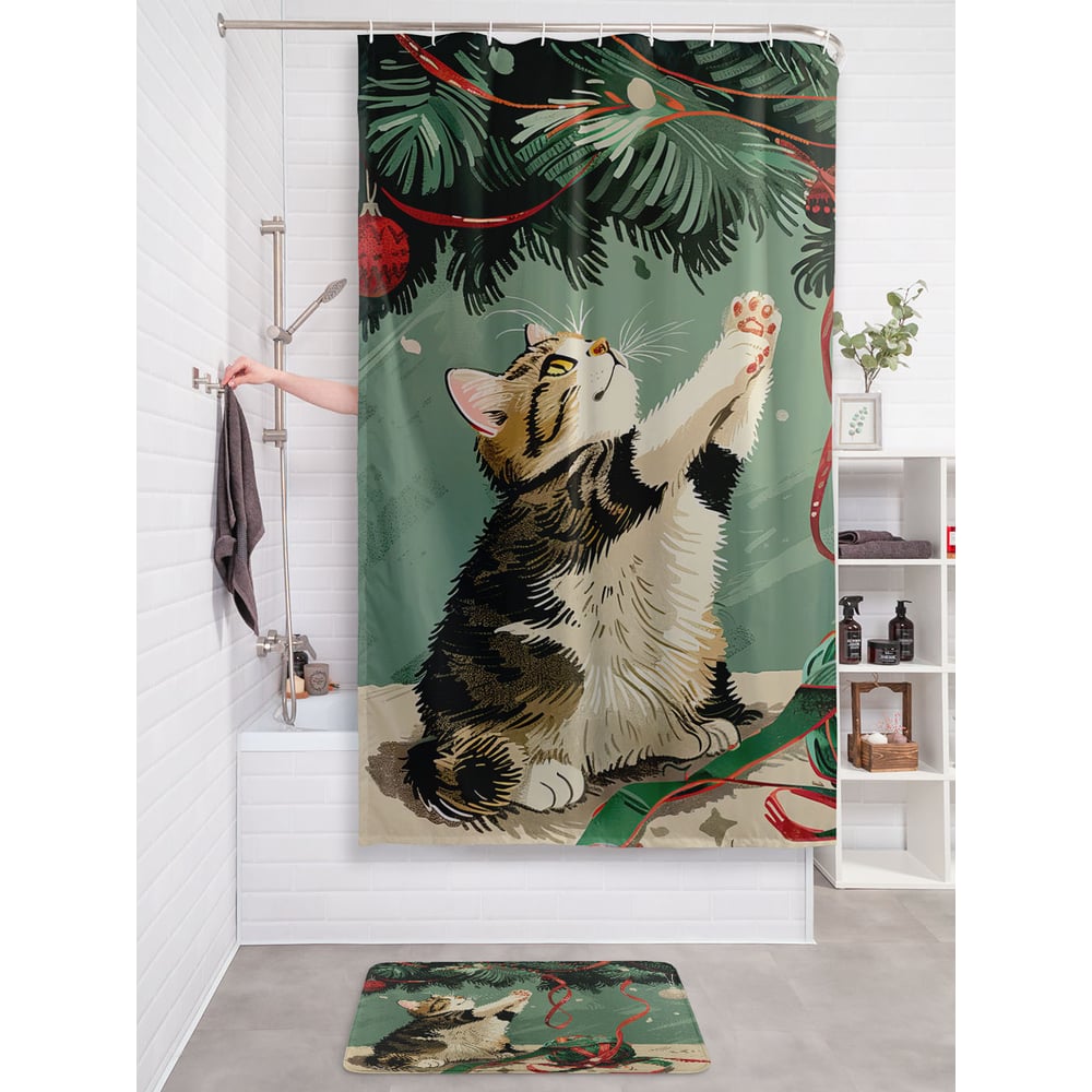 Изображение товара Штора занавеска для ванной JOYARTY Игра с ленточкой 180x200 см