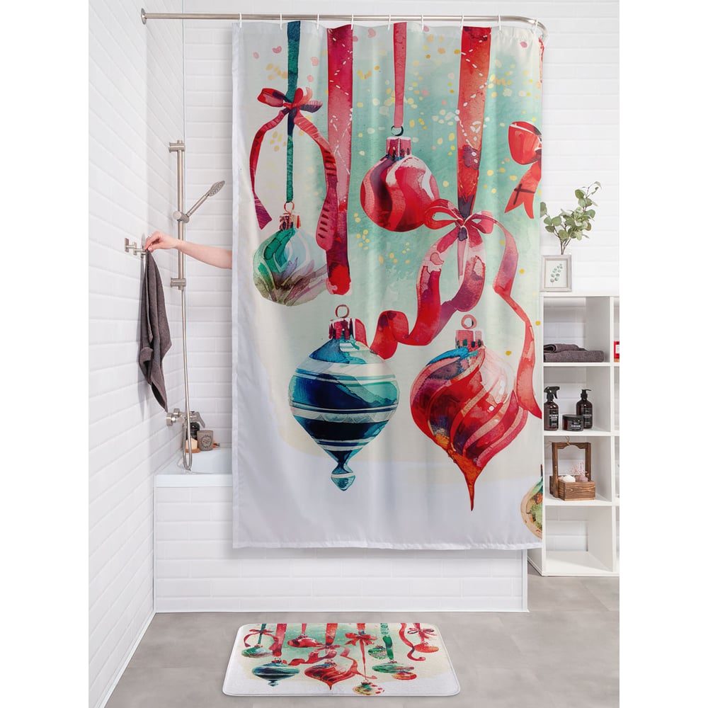 Изображение товара Штора занавеска для ванной JOYARTY 180x200 см с новогодним рисунком