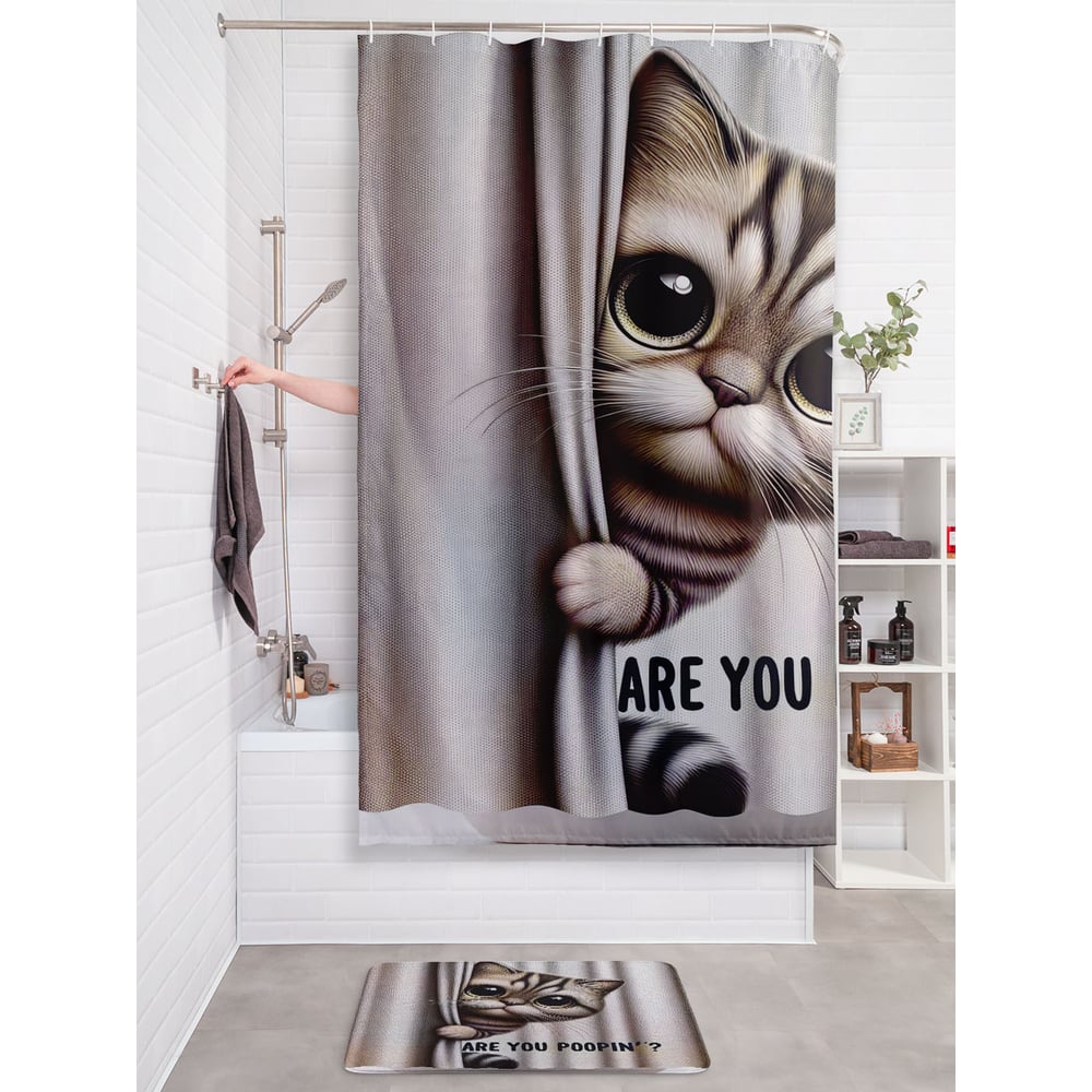 Изображение товара Штора занавеска для ванной JOYARTY с котом 180x200 см
