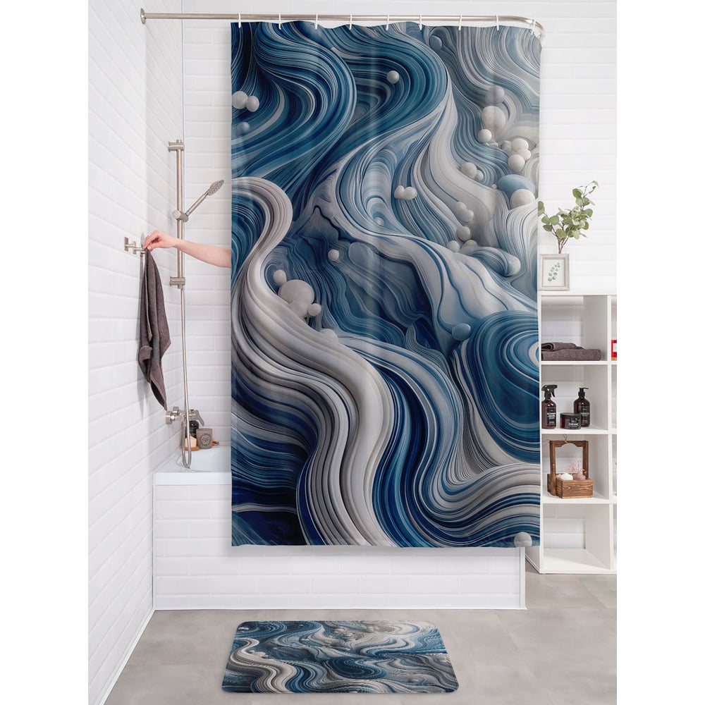 Изображение товара Штора занавеска для ванной JOYARTY Волны 180x200 см водоотталкивающая сатин полиэстер