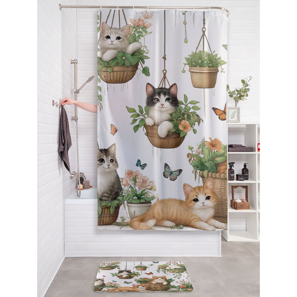 Изображение товара Штора занавеска для ванной JOYARTY Котики в горшках 180x200 см
