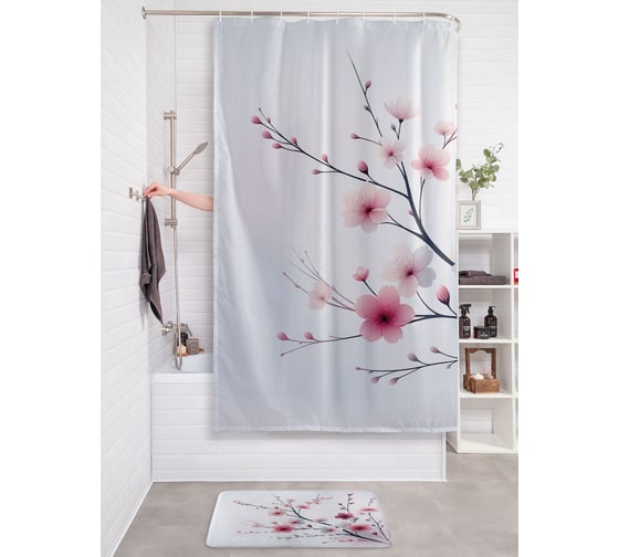 Изображение товара Штора занавеска для ванной тканевая JOYARTY Ветка сакуры 180x200 см, sc_sd3487