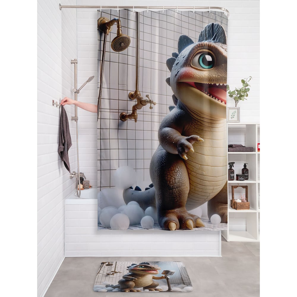 Изображение товара Штора занавеска для ванной JOYARTY Динозавр поет 180x200 см водоотталкивающая