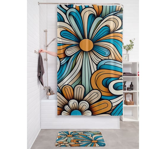 Изображение товара Штора занавеска для ванной тканевая JOYARTY Бутон ромашки 180x200 см, sc_sd3552